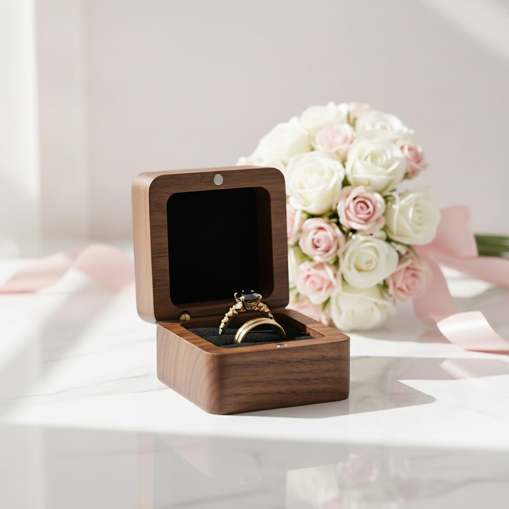 Personalized Wooden Wedding Ring Box Double Slots