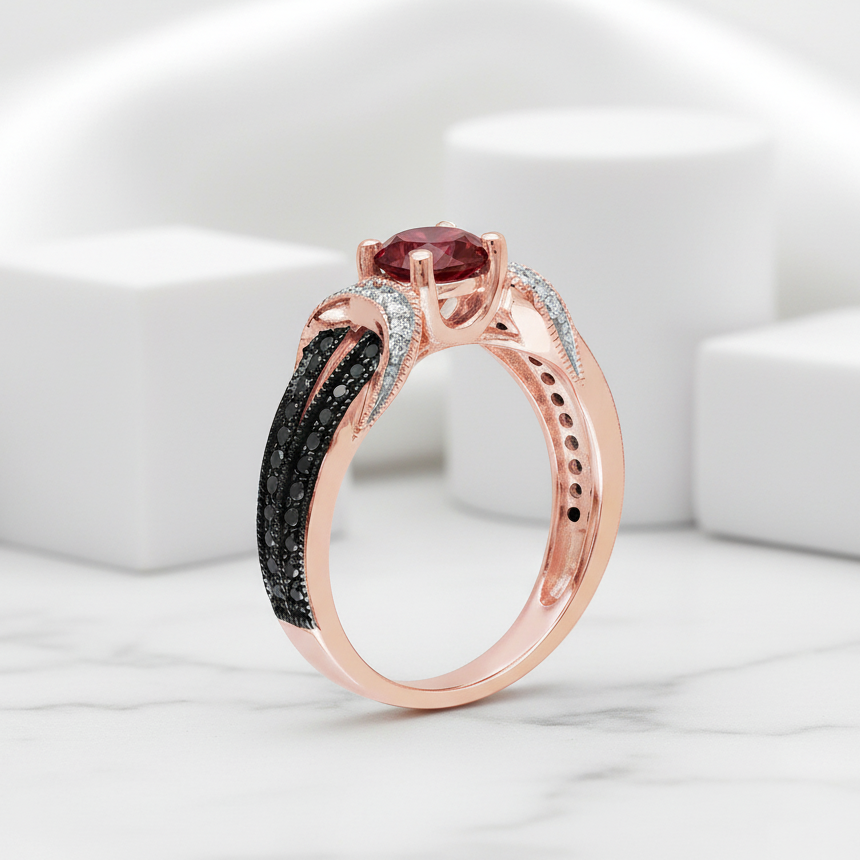 1.0 Ct Round Cut Ruby Birthstone Engagement Ring