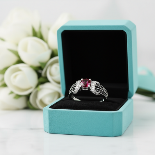 1.0 Ct Round Cut Ruby Birthstone Engagement Ring