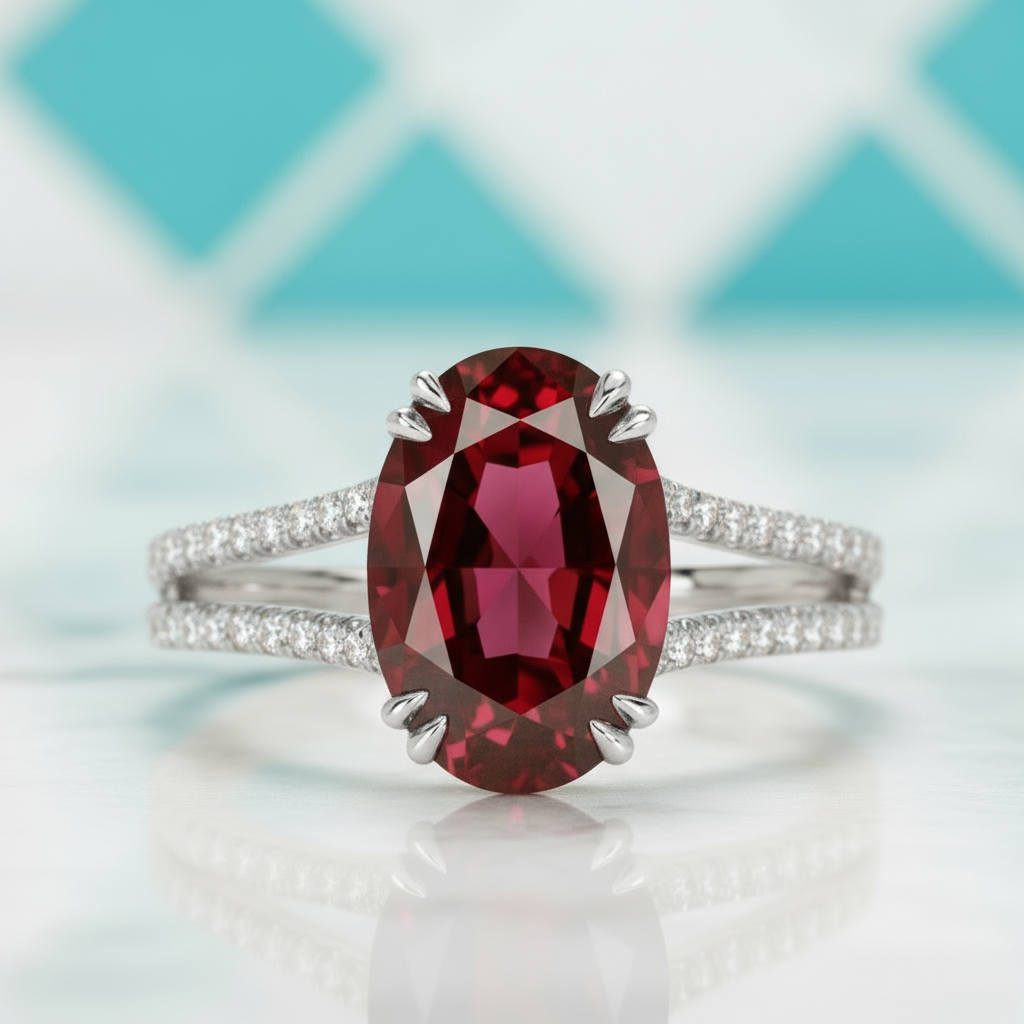 2.90 Ct Garnet Oval Cut Split Shank Engagement Ring