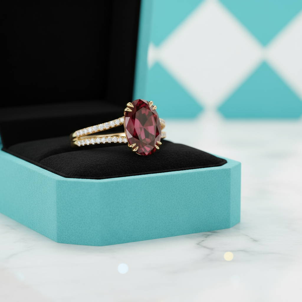 2.90 Ct Ruby Oval Cut Split Shank Engagement Ring