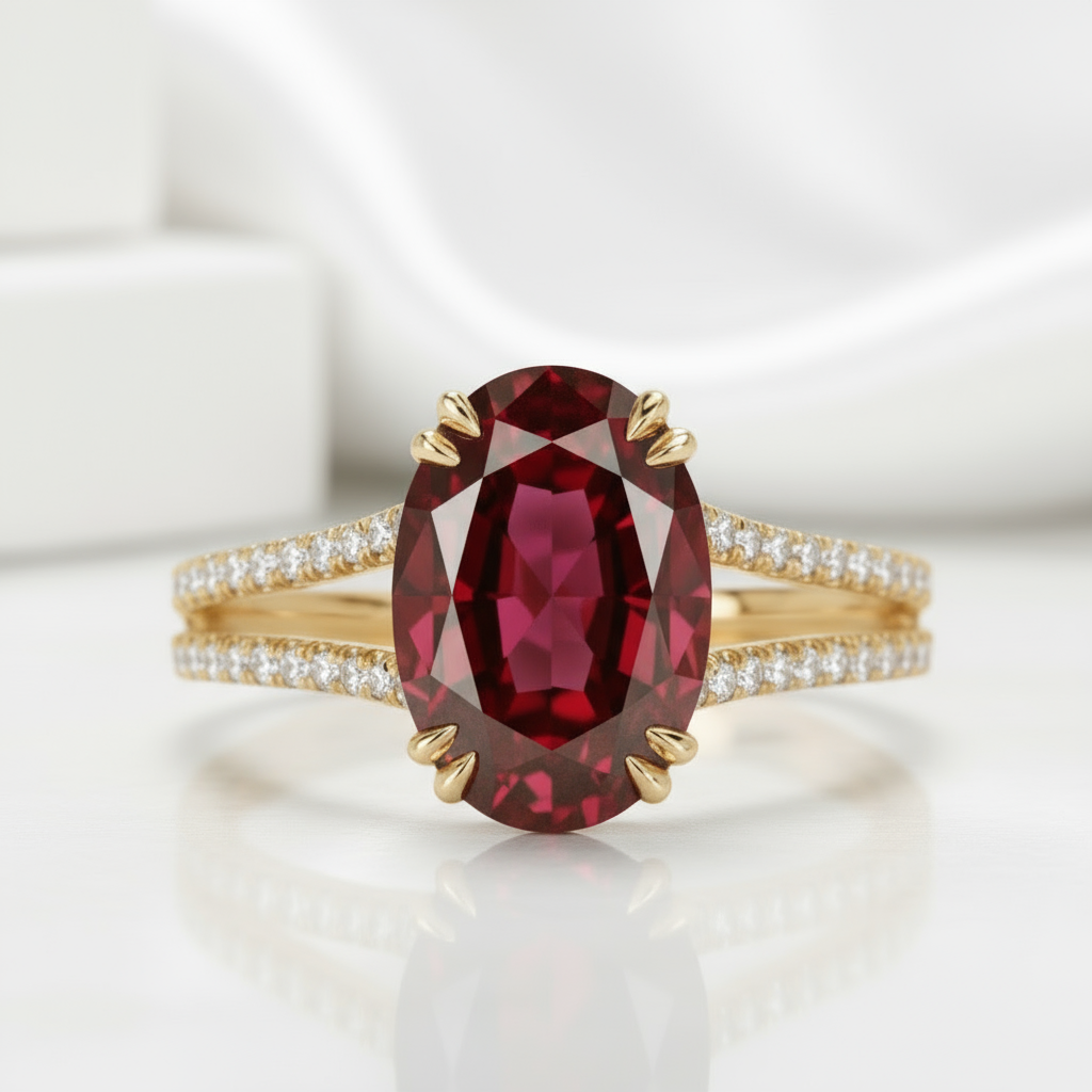 2.90 Ct Garnet Oval Cut Split Shank Engagement Ring