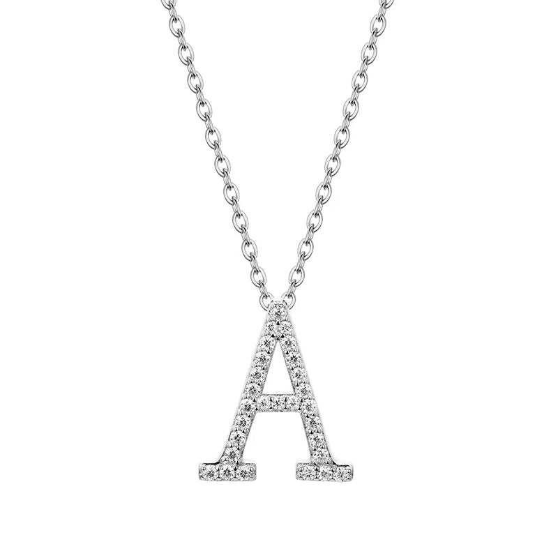 Initial Pave Moissanite Letter Necklace In Sterling Silver