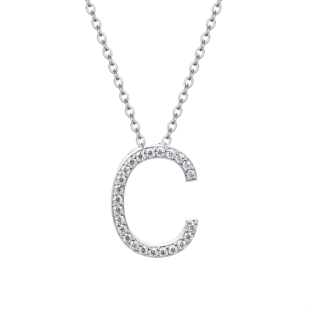 Initial Pave Moissanite Letter Necklace In Sterling Silver
