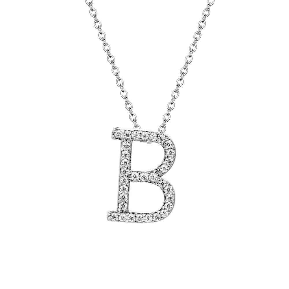 Initial Pave Moissanite Letter Necklace In Sterling Silver