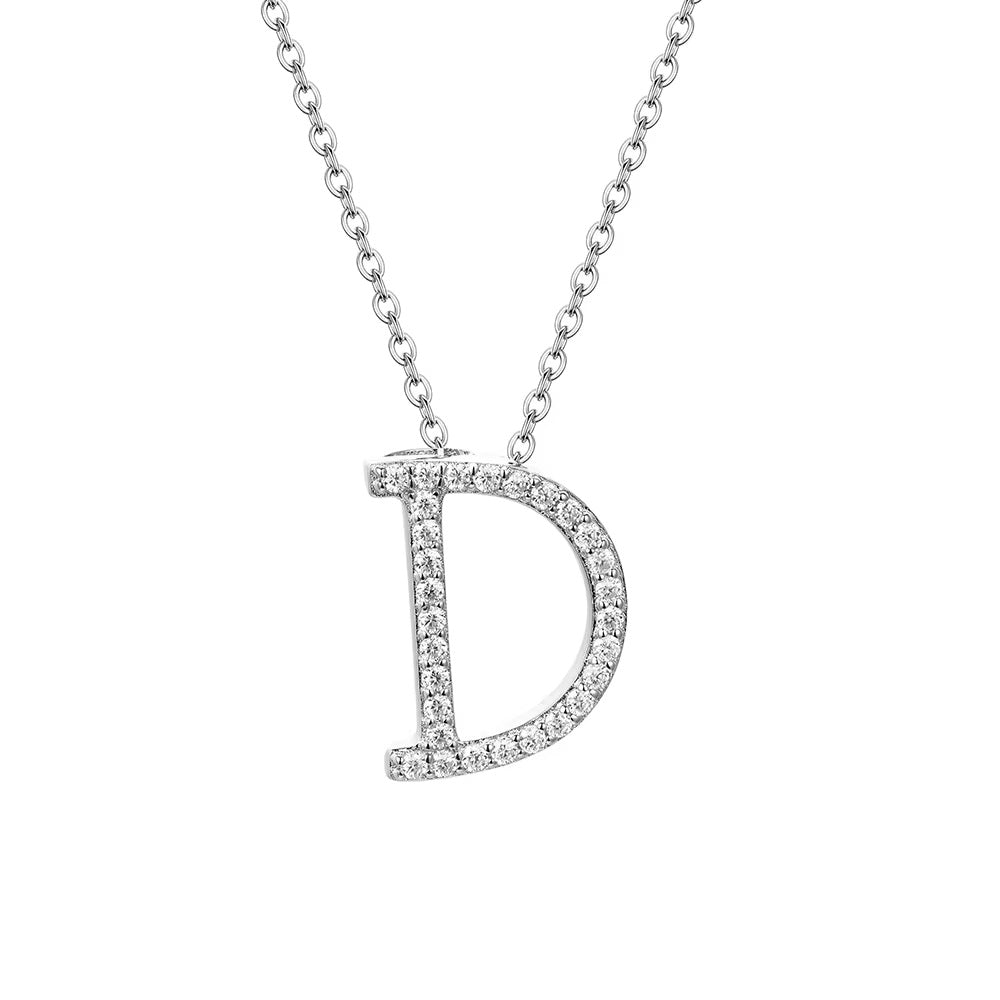Initial Pave Moissanite Letter Necklace In Sterling Silver