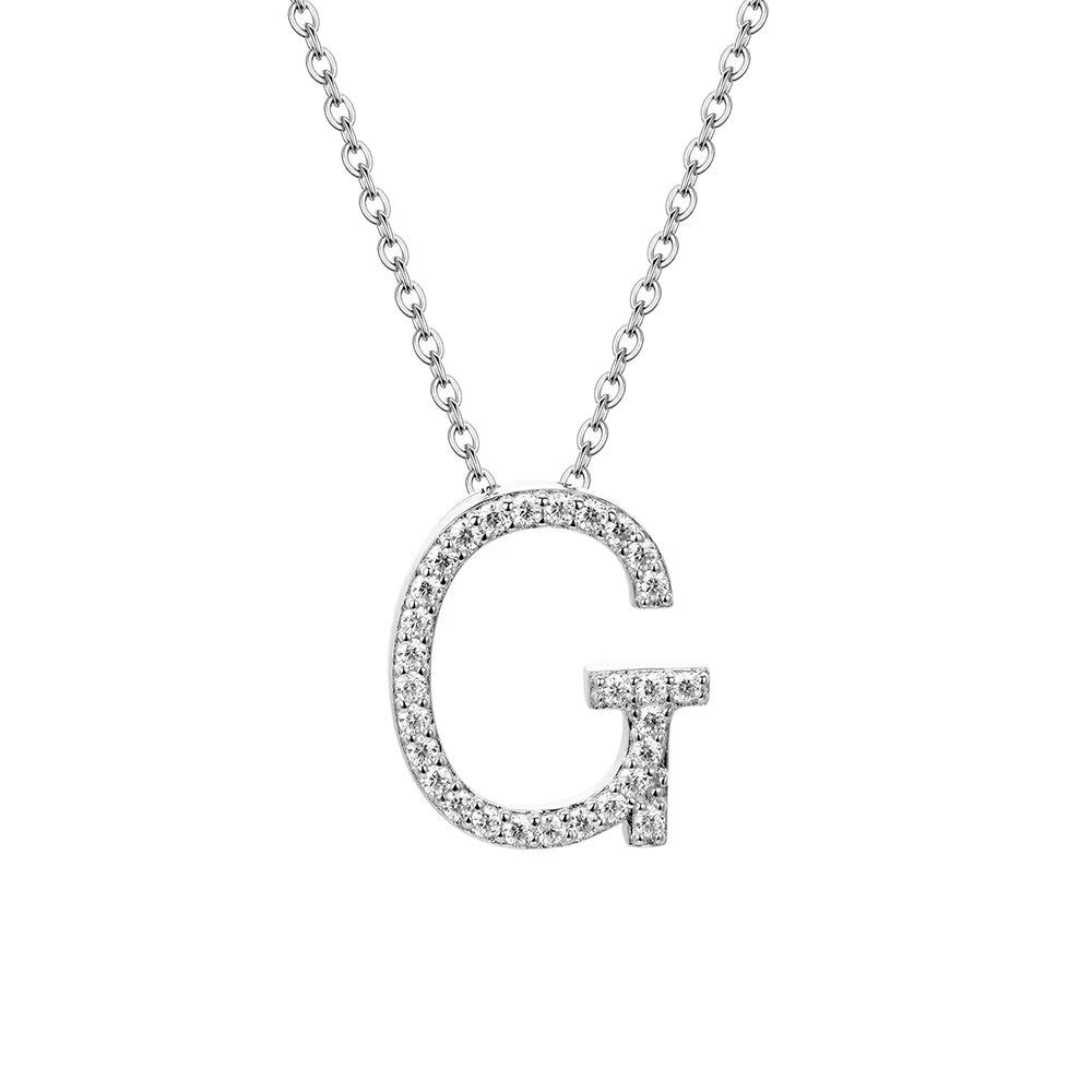 Initial Pave Moissanite Letter Necklace In Sterling Silver