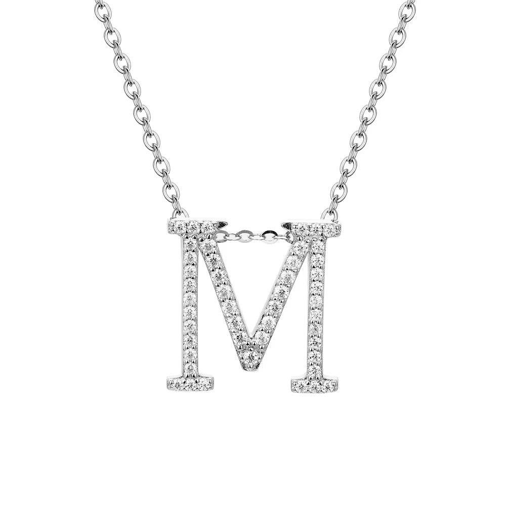 Initial Pave Moissanite Letter Necklace In Sterling Silver