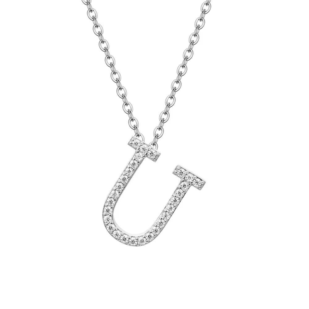Initial Pave Moissanite Letter Necklace In Sterling Silver