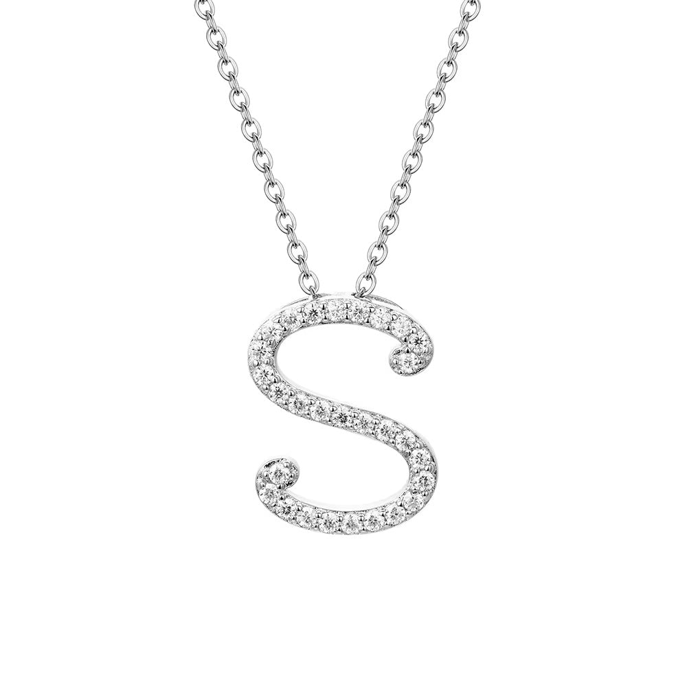 Initial Pave Moissanite Letter Necklace In Sterling Silver