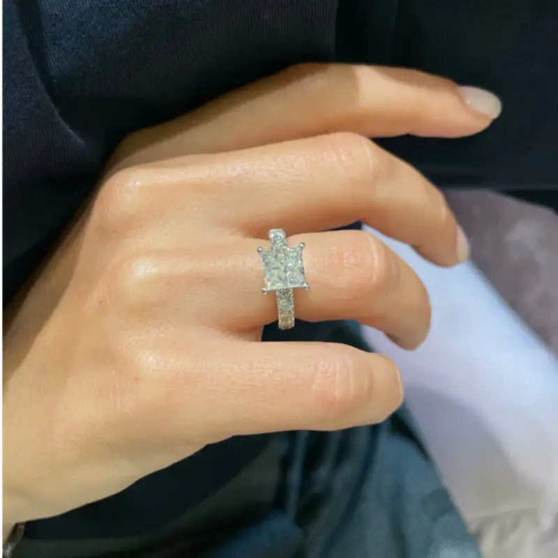 Sumptuous Solarii Moissanite 6.0ct Princess Cut 925 Sterling Silver Pave Engagement Ring