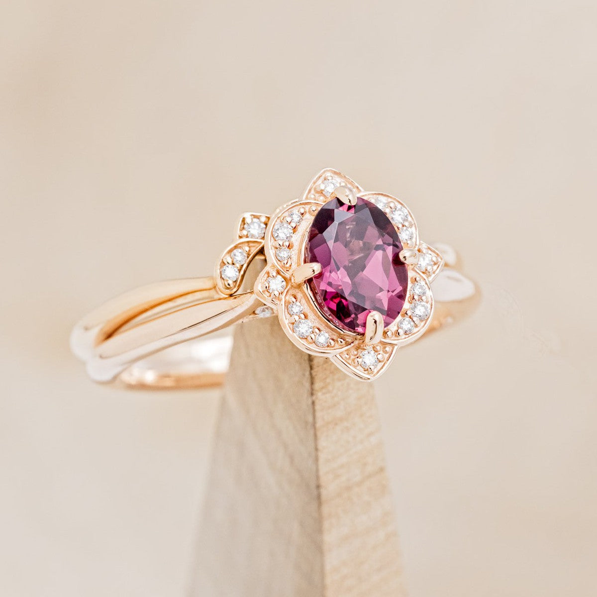 "Jane" - Rhodolite Garnet Engagement Ring With Diamond Accents