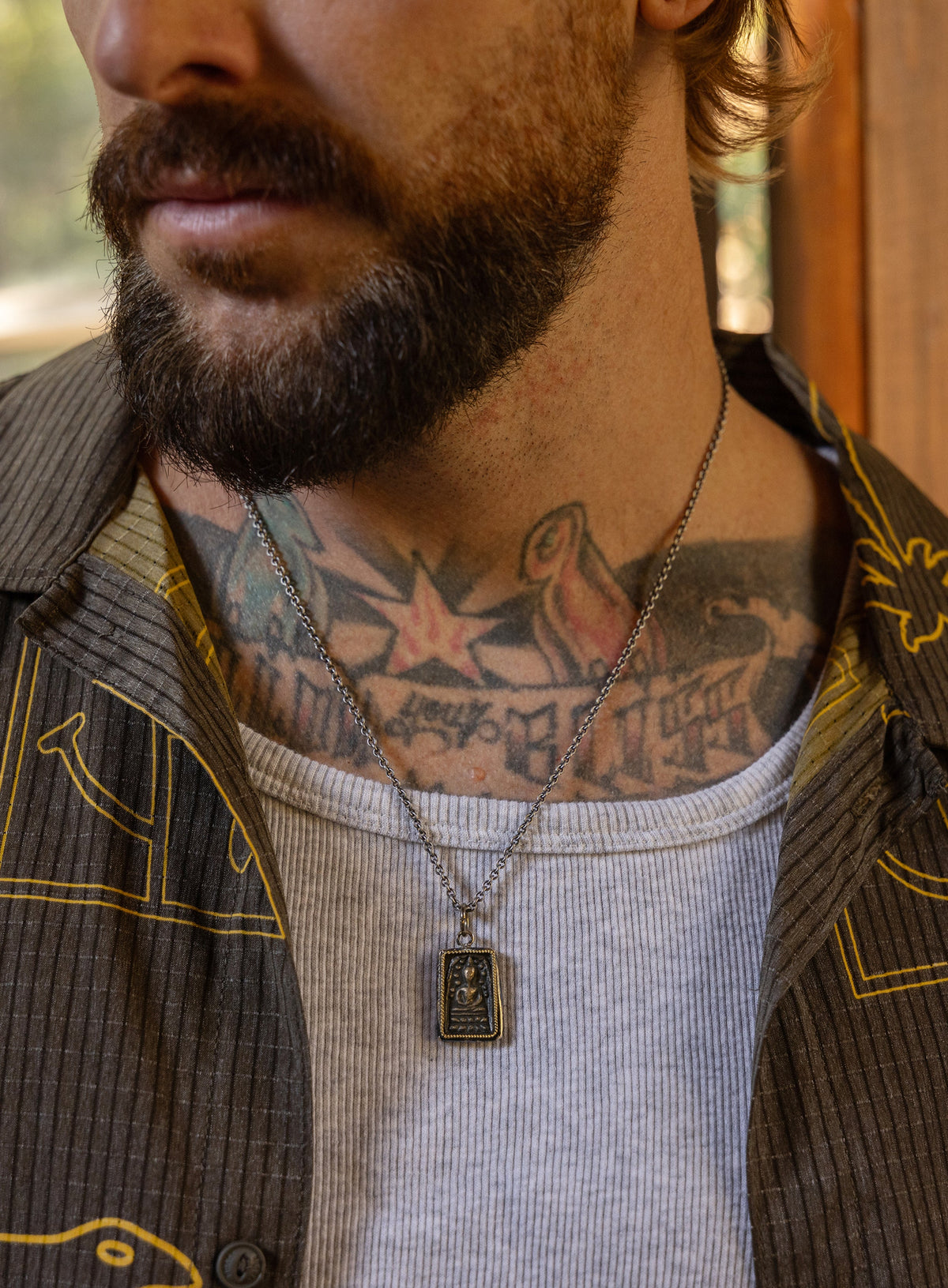Silver Buddha Pendant Necklace for Men