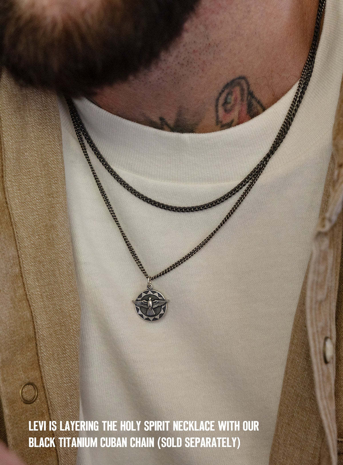 Holy Spirit Dove Sterling Silver Pendant Necklace for Men (small medal)