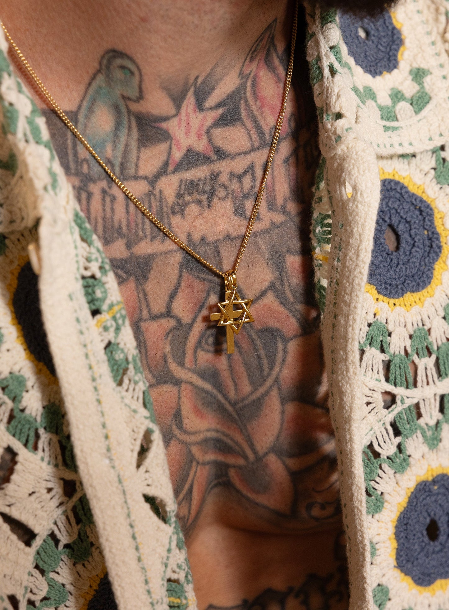 Sterling Silver or Vermeil Gold Cross and Star of David Pendant Necklace for Men