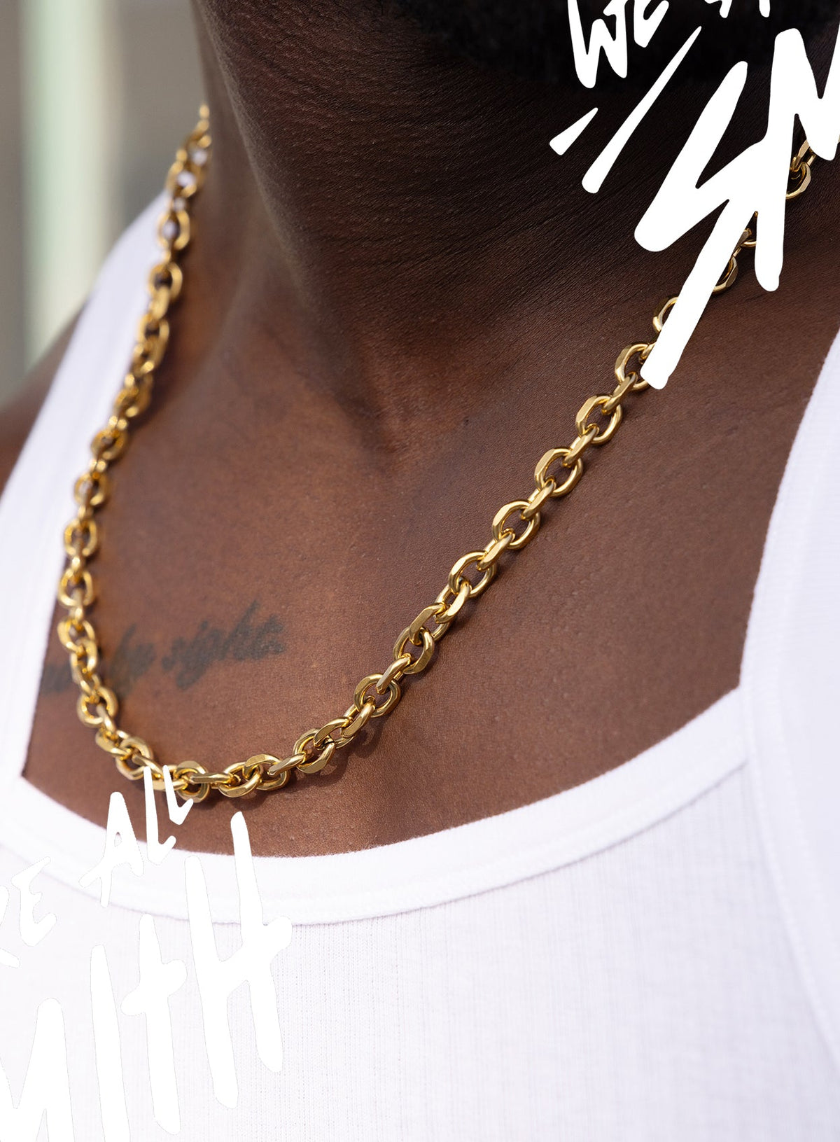 Stainless Steel Gold Plated 8mm Cable Chain Necklace