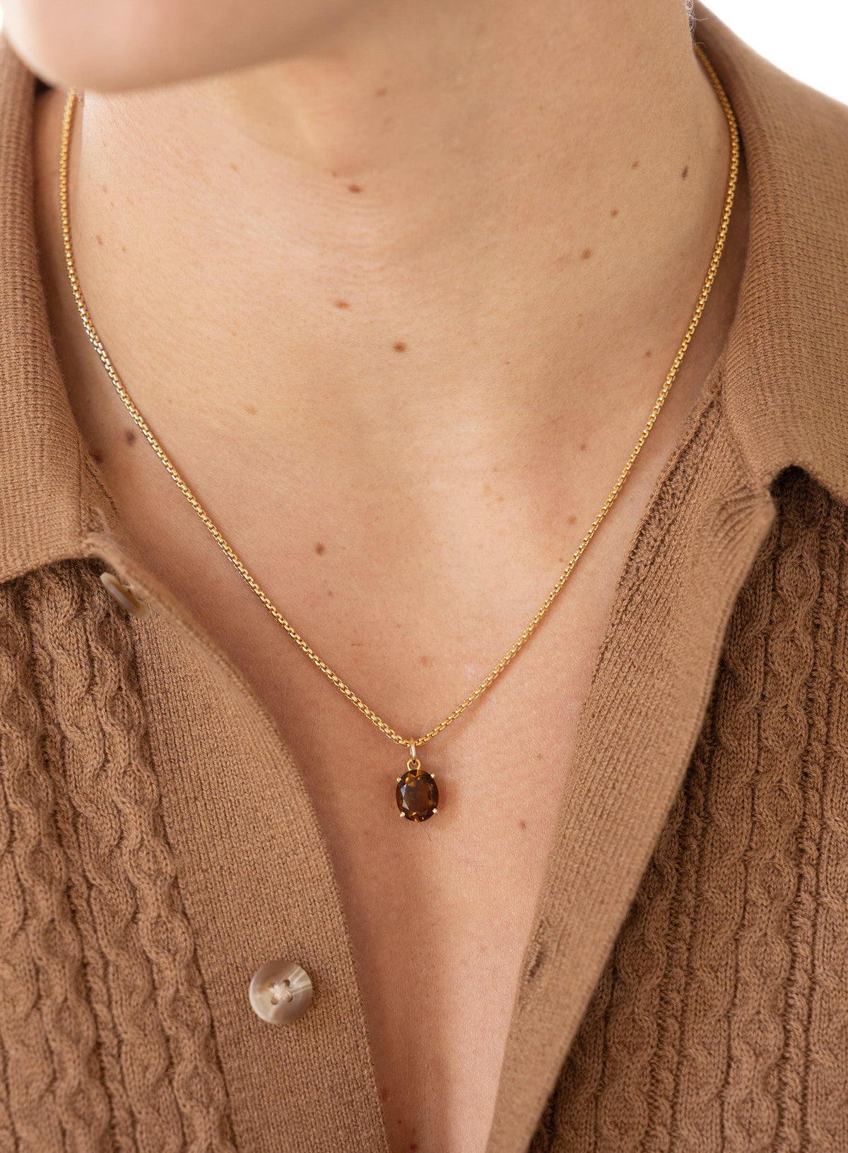 Genuine Smoky Quartz Pendant Necklace on 14k Gold Filled Chain