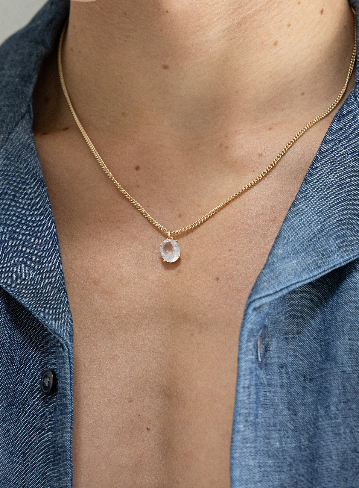 Genuine Rose Quartz Oval Gemstone Pendant Necklace