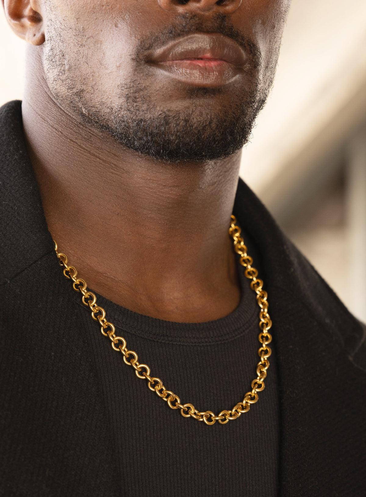 Stainless Steel Gold Plated 9mm  Round Cable Chain Necklace