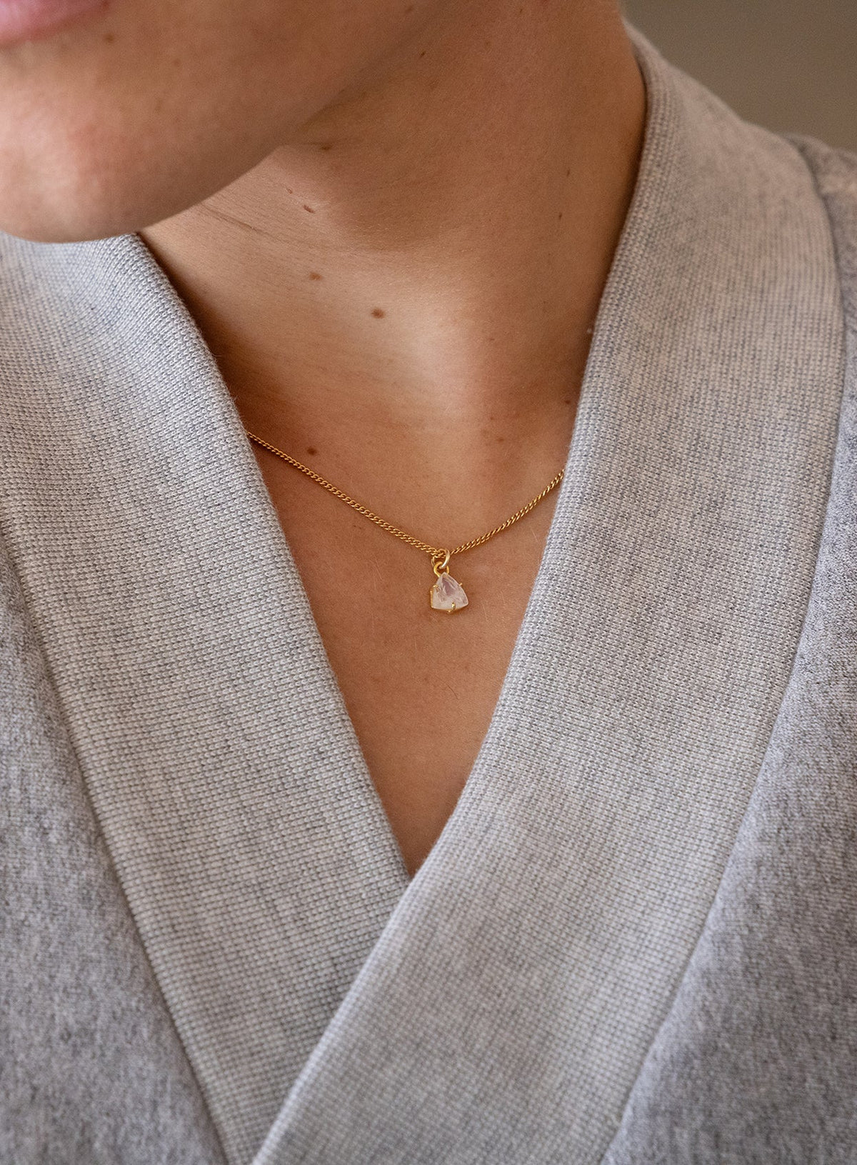 Genuine Rose Quartz Triangle Gemstone Pendant Necklace
