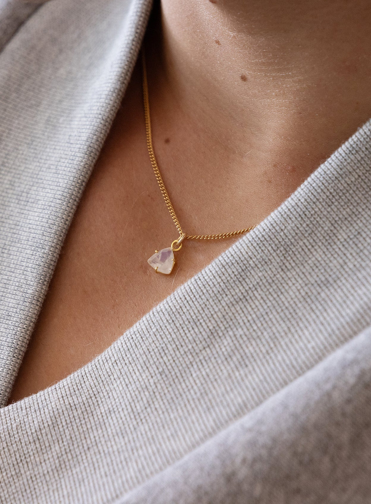 Genuine Rose Quartz Triangle Gemstone Pendant Necklace