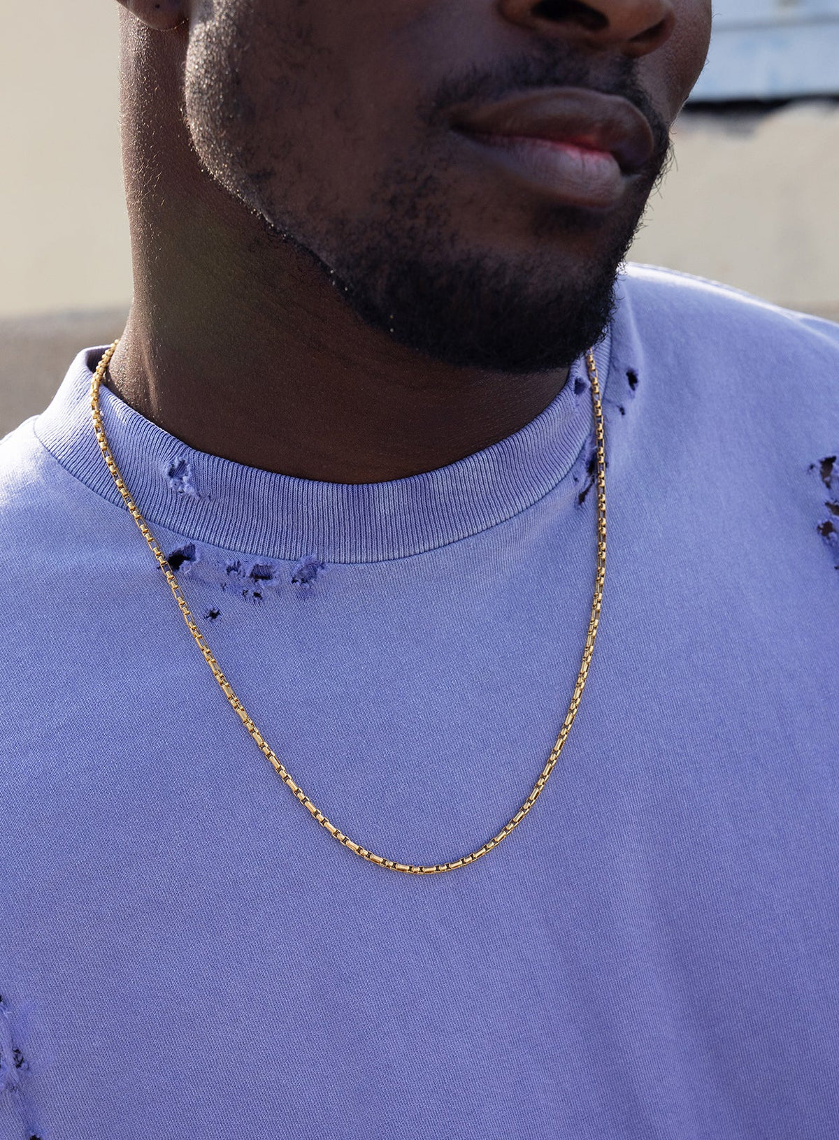 Stainless Steel Gold Plated 3mm Rounded Box 3 to 1 Links Necklace