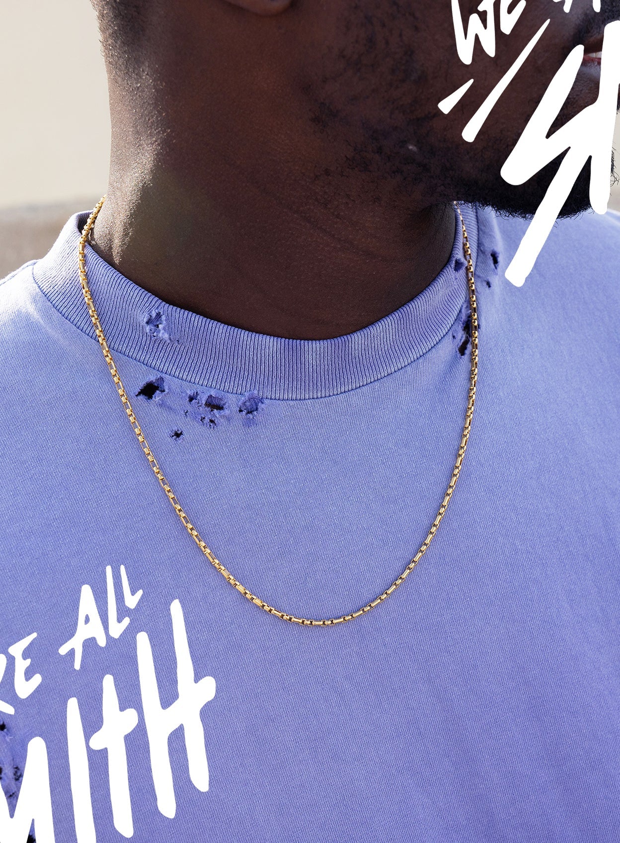 Stainless Steel Gold Plated 3mm Rounded Box 3 to 1 Links Necklace