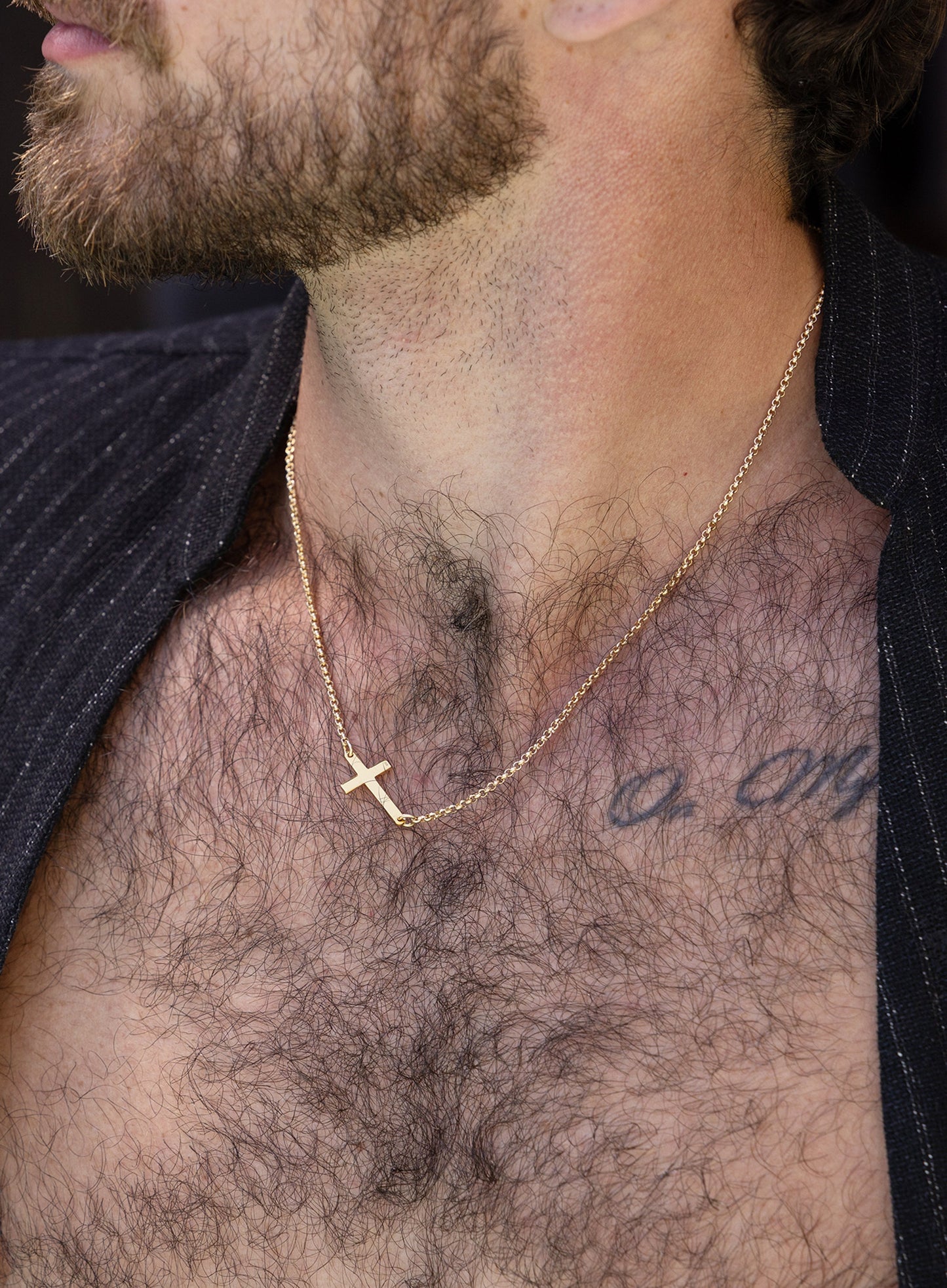 Gold Vermeil Sideways Cross Pendant on 14k Gold Filled Rolo Chain
