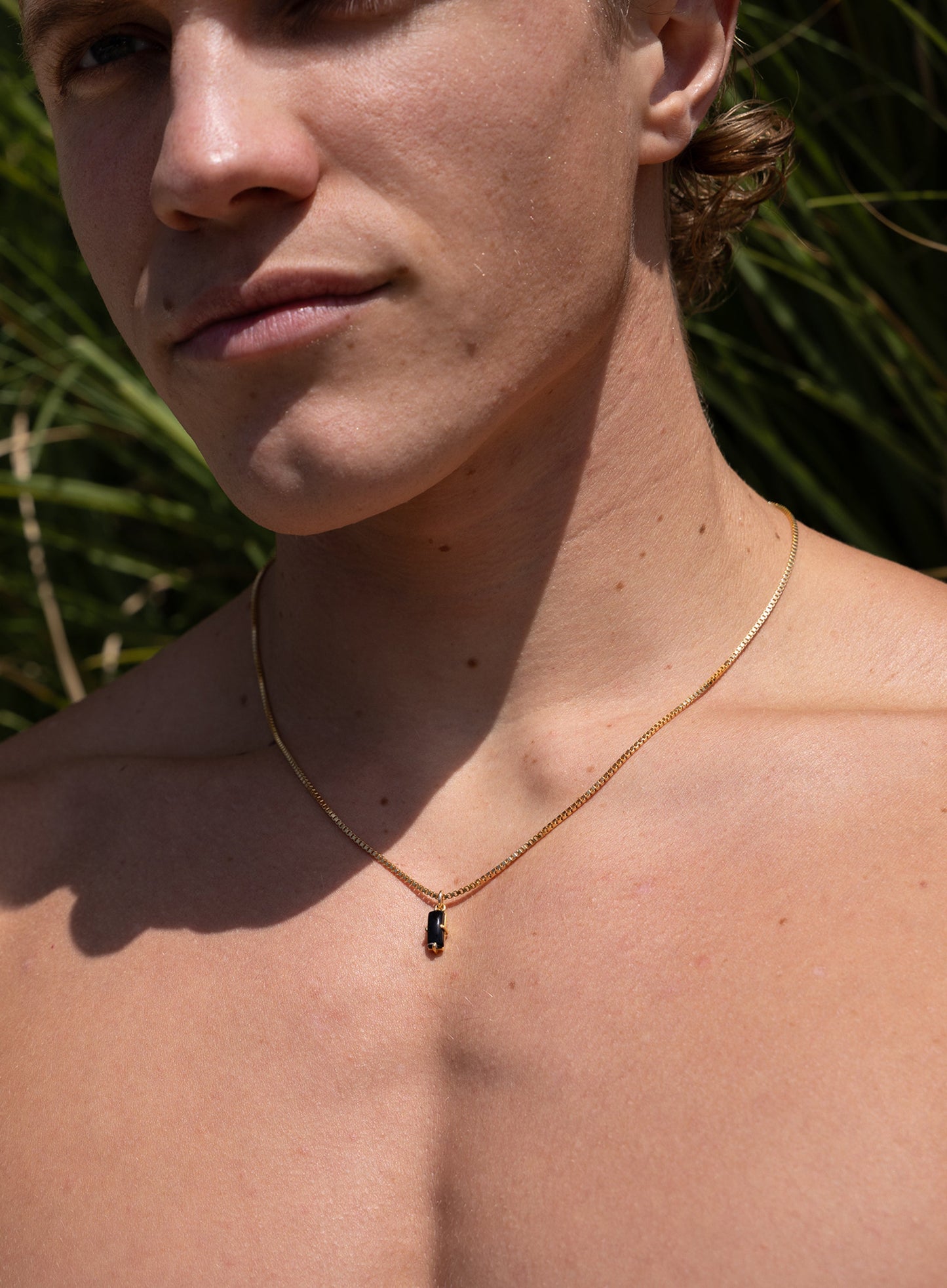 Genuine Black Onyx 14k Gold Filled Chain Necklace for Men