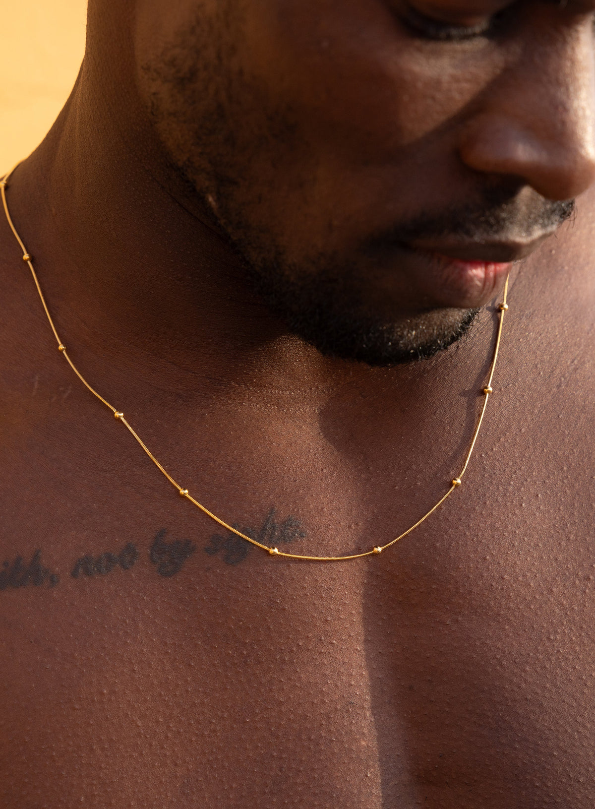 Mens Stainless Steel Gold Plated Minimalist Satellite Chain