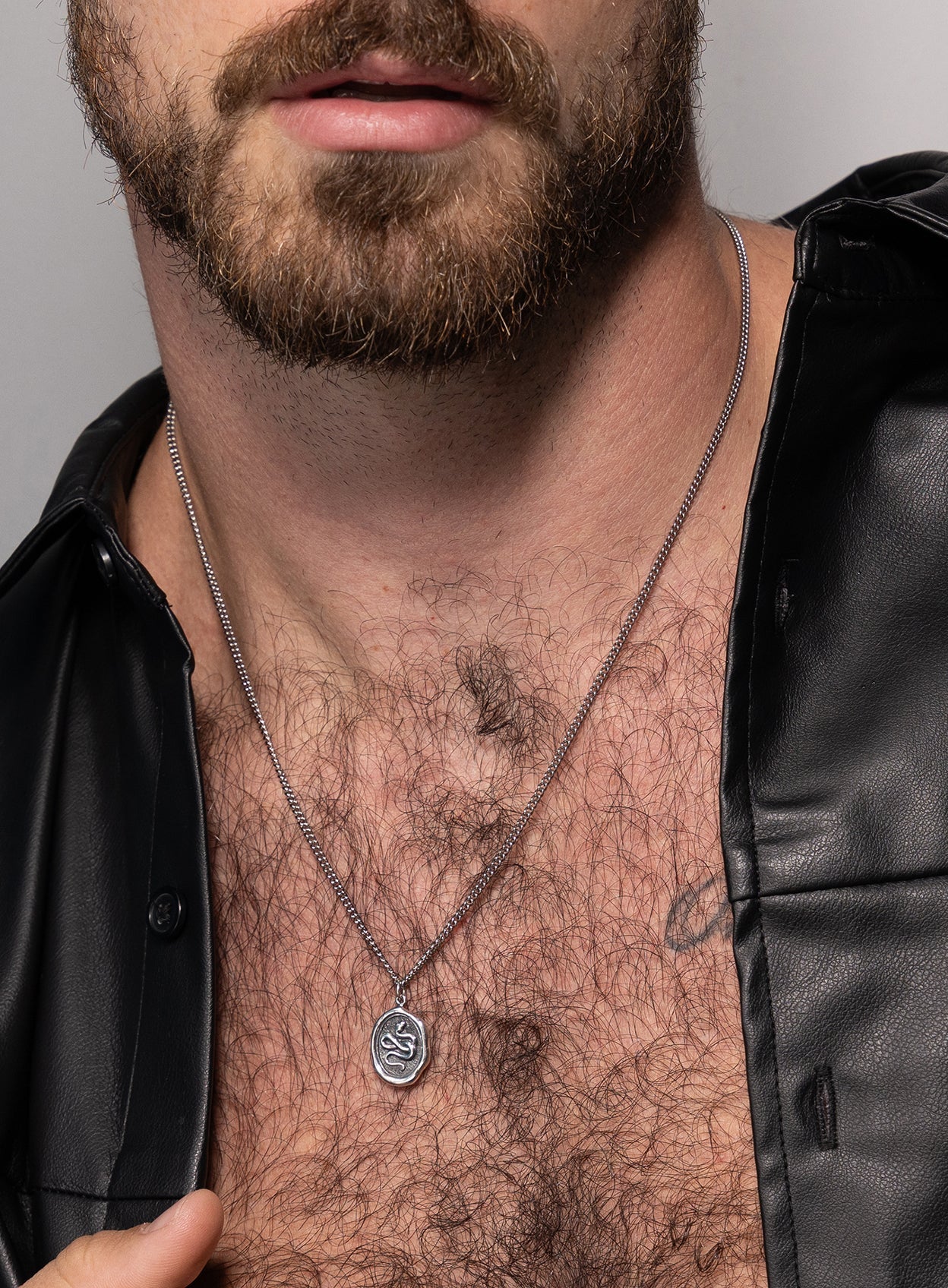 925 Oxidized Sterling Silver Oval Snake Pendant Necklace