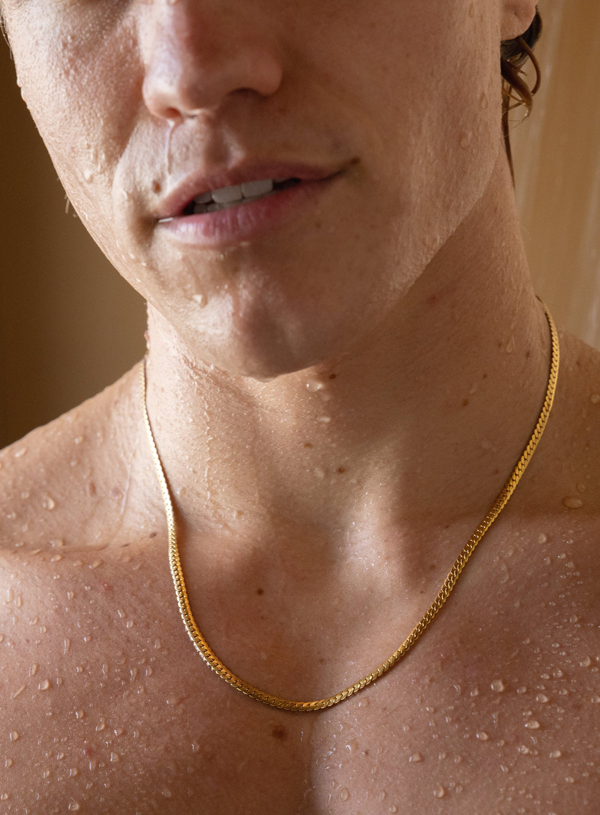 3mm Flat Curb Gold Plated Stainless Steel Chain Necklace