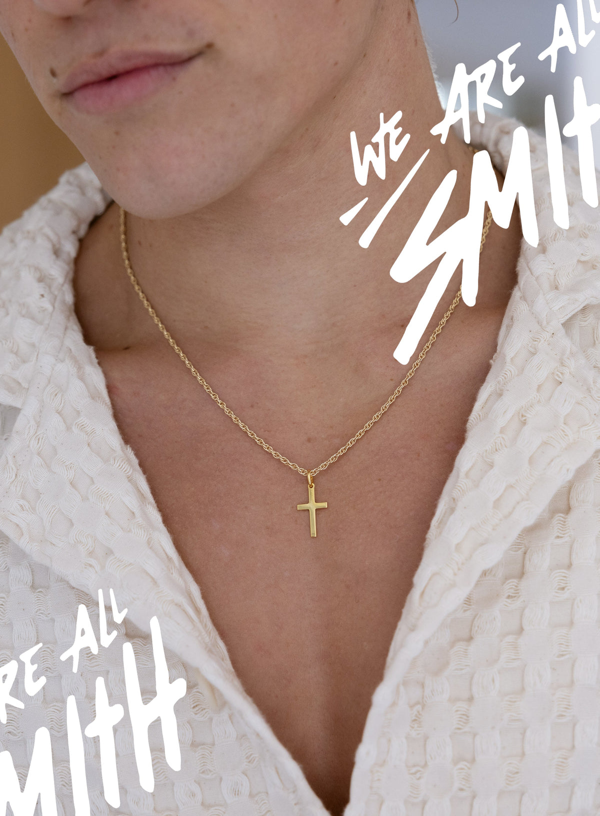 14k Gold Vermeil Small Cross on 14K Gold Filled Rope Chain