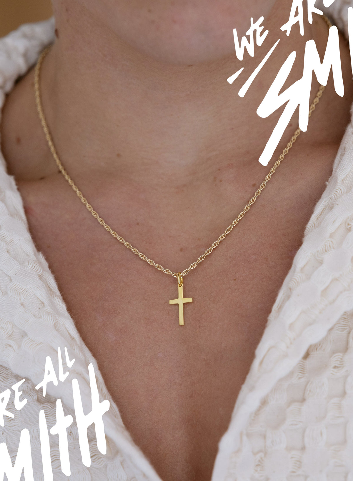 14k Gold Vermeil Small Cross on 14K Gold Filled Rope Chain