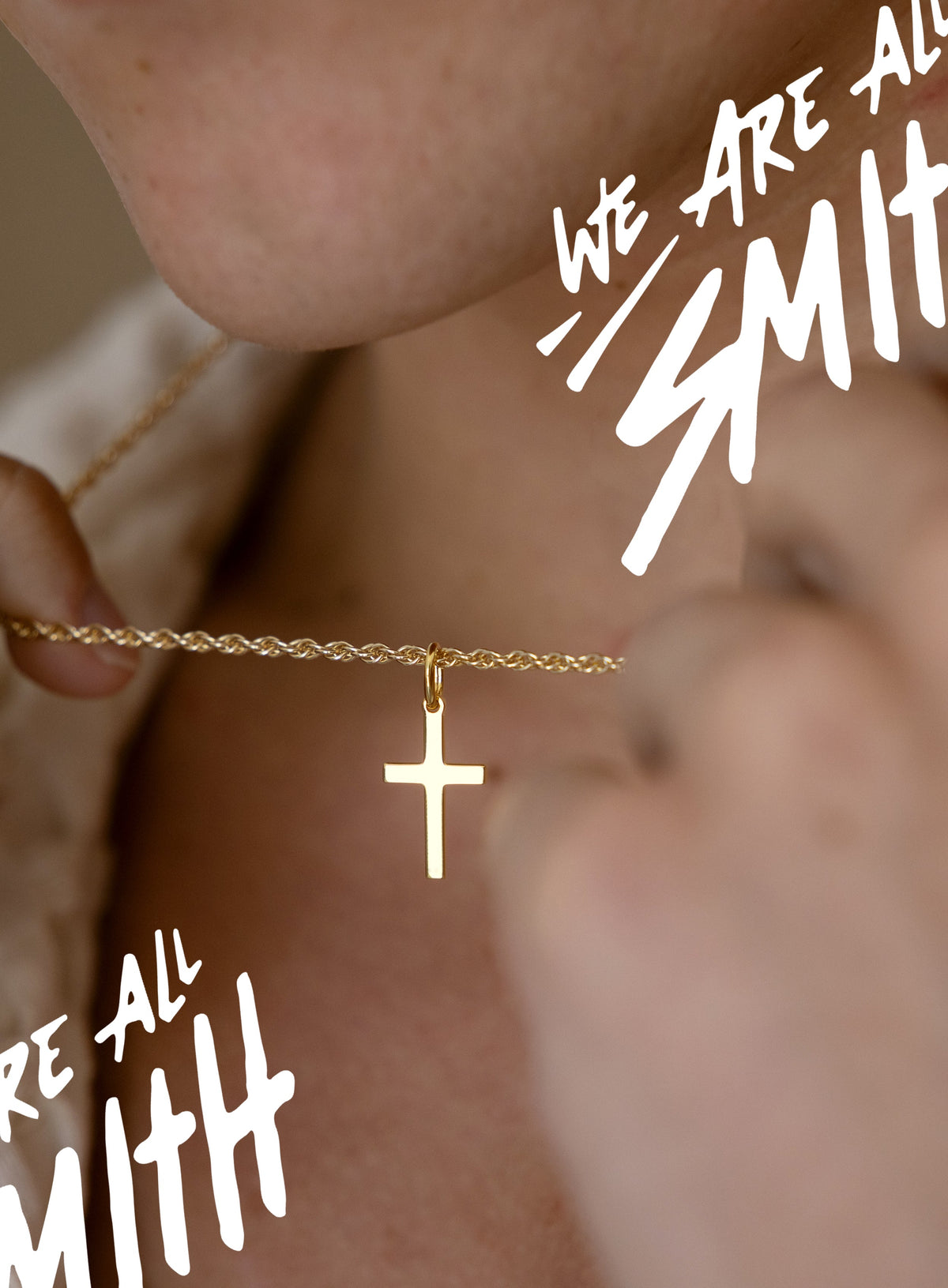 14k Gold Vermeil Small Cross on 14K Gold Filled Rope Chain