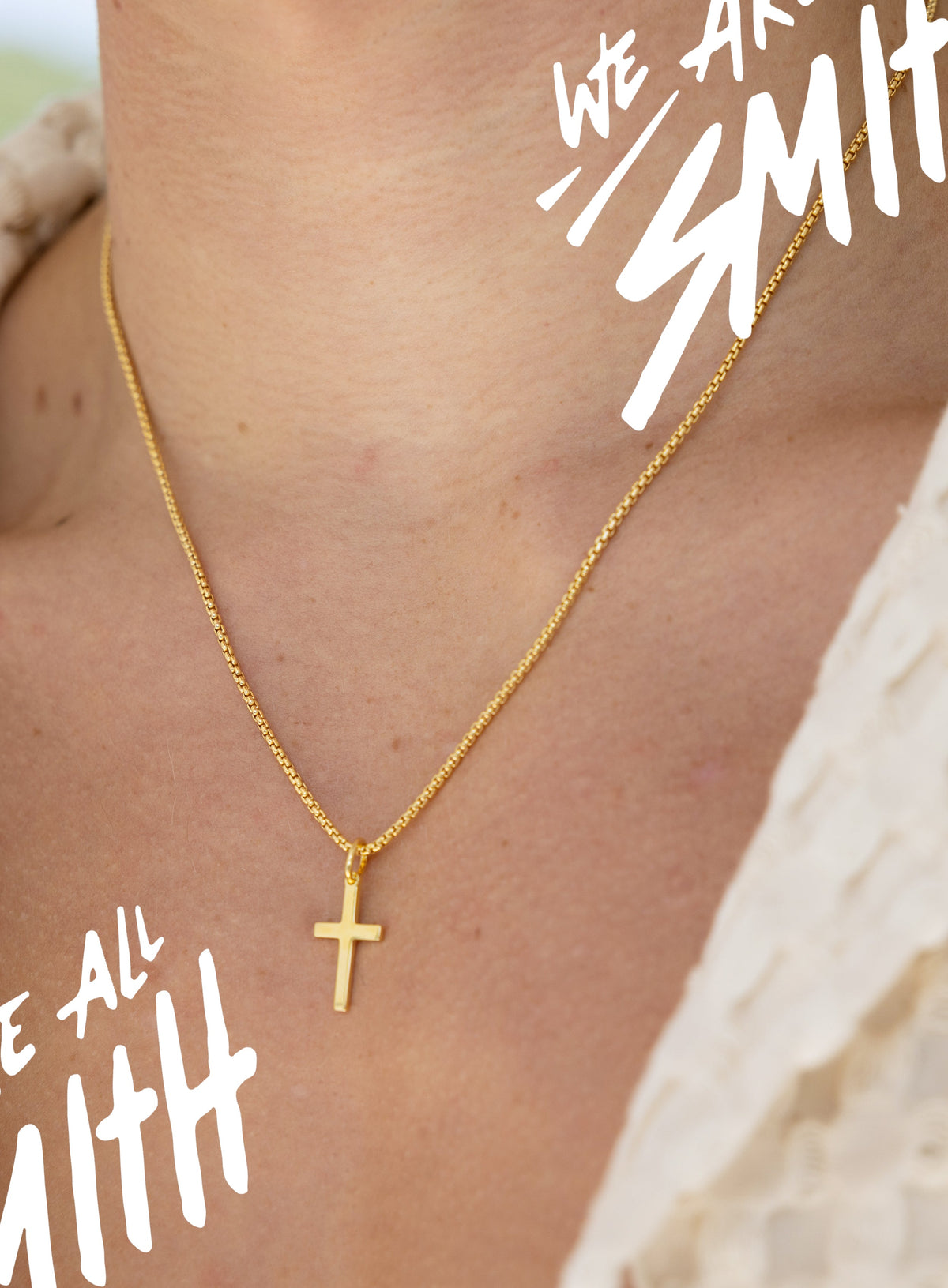 14k Gold Vermeil Small Cross on 14K Gold Filled Venetian Box Chain