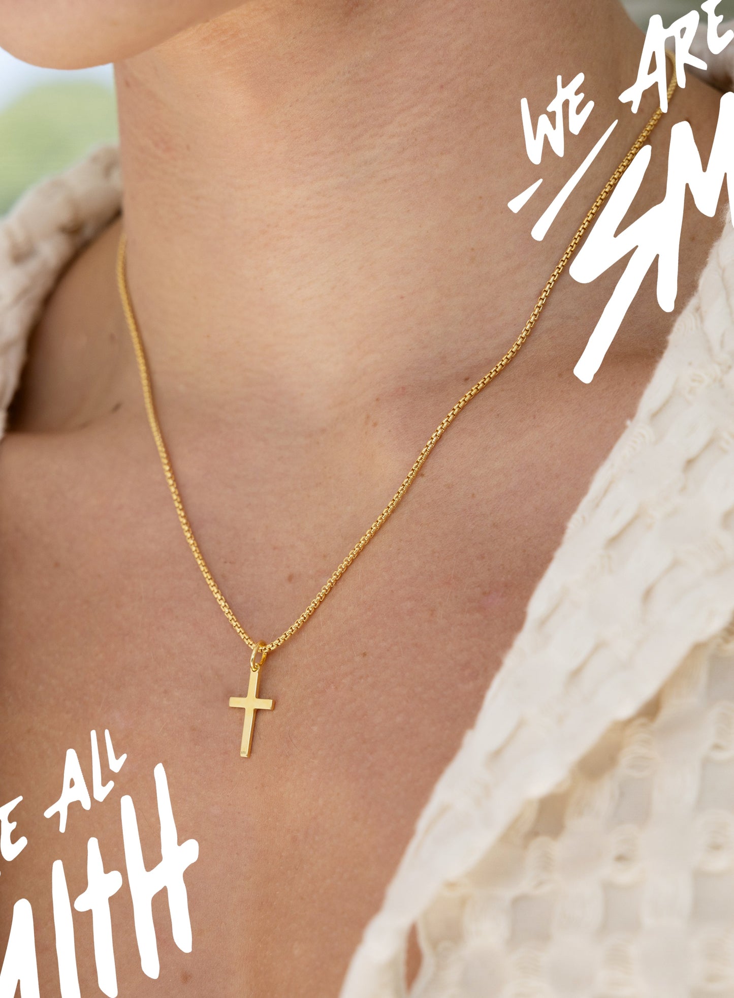 14k Gold Vermeil Small Cross on 14K Gold Filled Venetian Box Chain