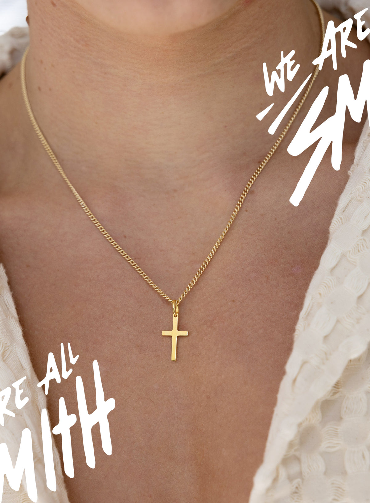 14k Gold Vermeil Small Cross on 14K Gold Filled Curb Chain