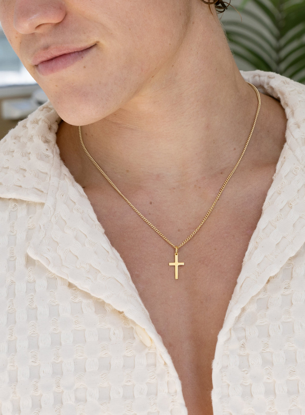 14k Gold Vermeil Small Cross on 14K Gold Filled Curb Chain