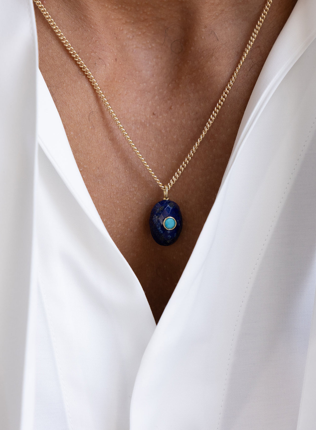 Genuine Lapis Lazuli and Turquoise Pendant Necklace on 14k Gold Filled Chain