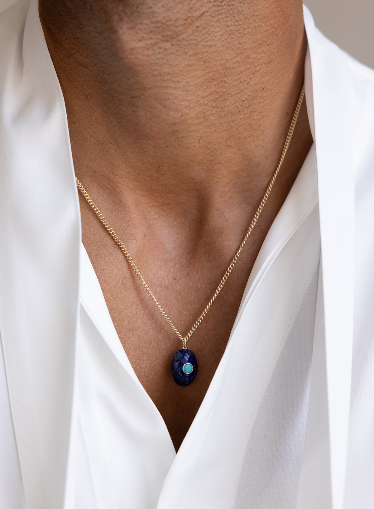 Genuine Lapis Lazuli and Turquoise Pendant Necklace on 14k Gold Filled Chain
