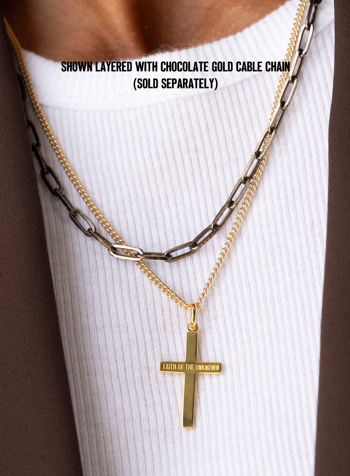 FAITH OF THE UNKNOWN Vermeil Gold Cross on 14k Gold Filled Curb Chain