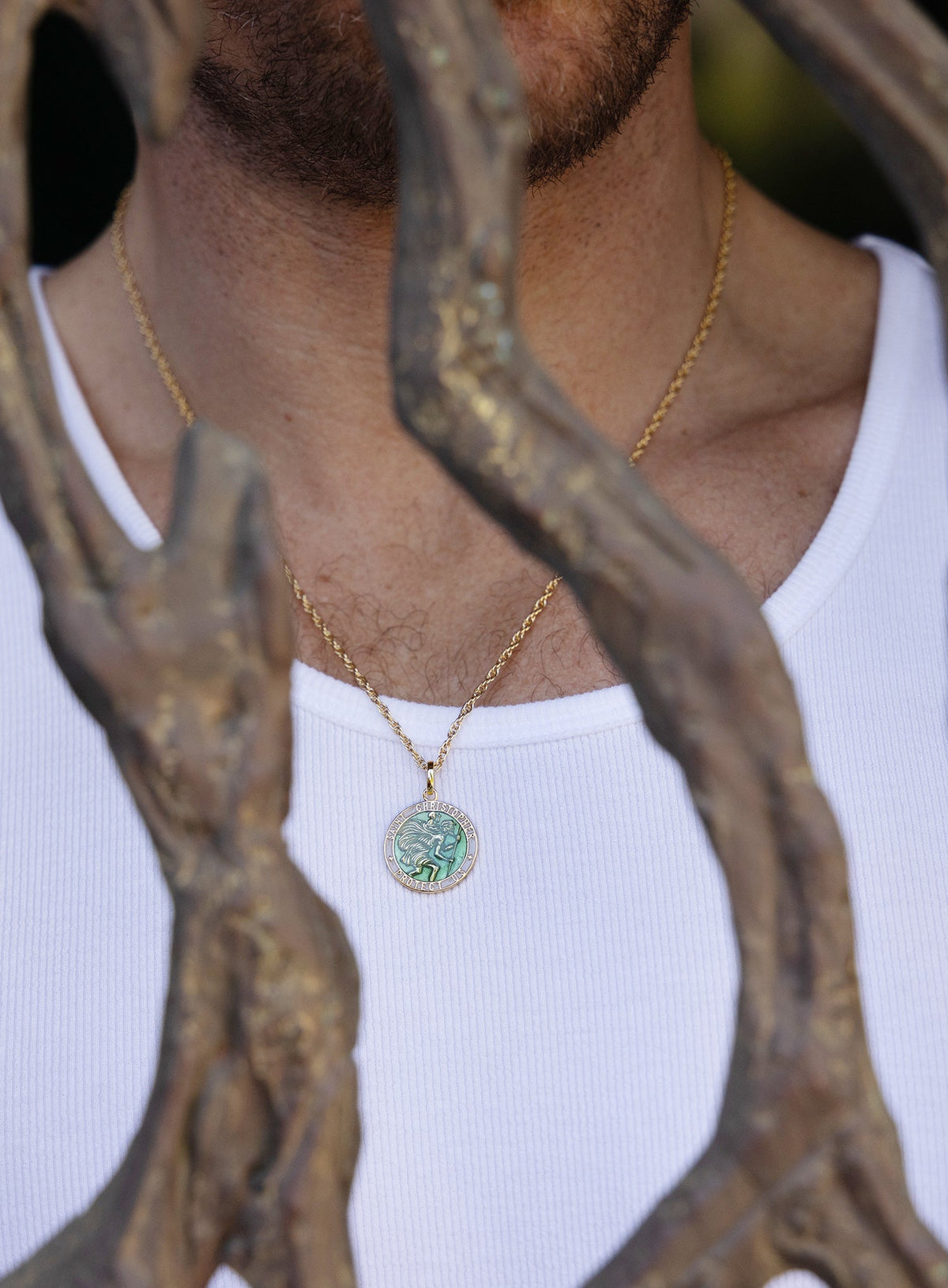 Vermeil Gold Light Blue Enamel Saint Christopher Medal Necklace for Men