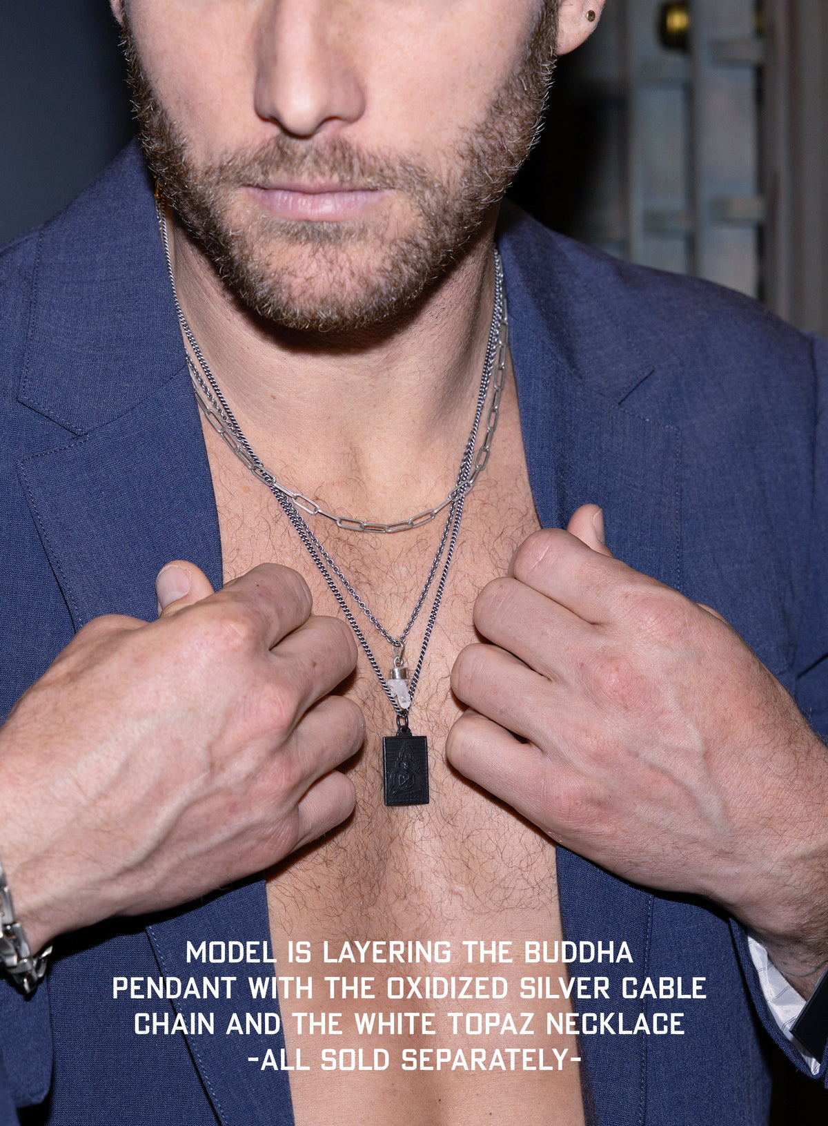 Black Buddha Rectangle Pendant Necklace for Men