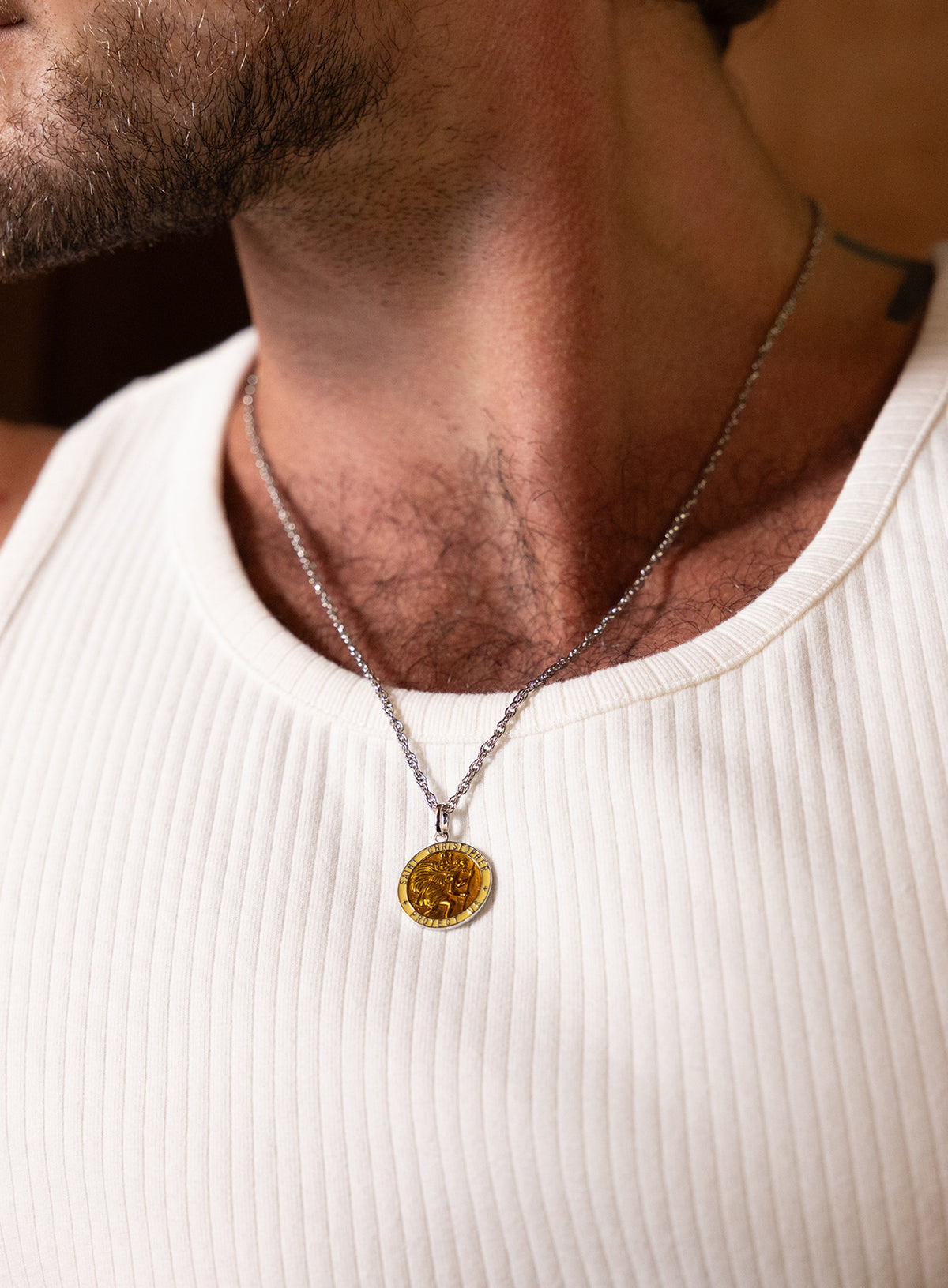 925 Sterling Silver Yellow/Saffron Enamel St Christopher Pendant Necklace