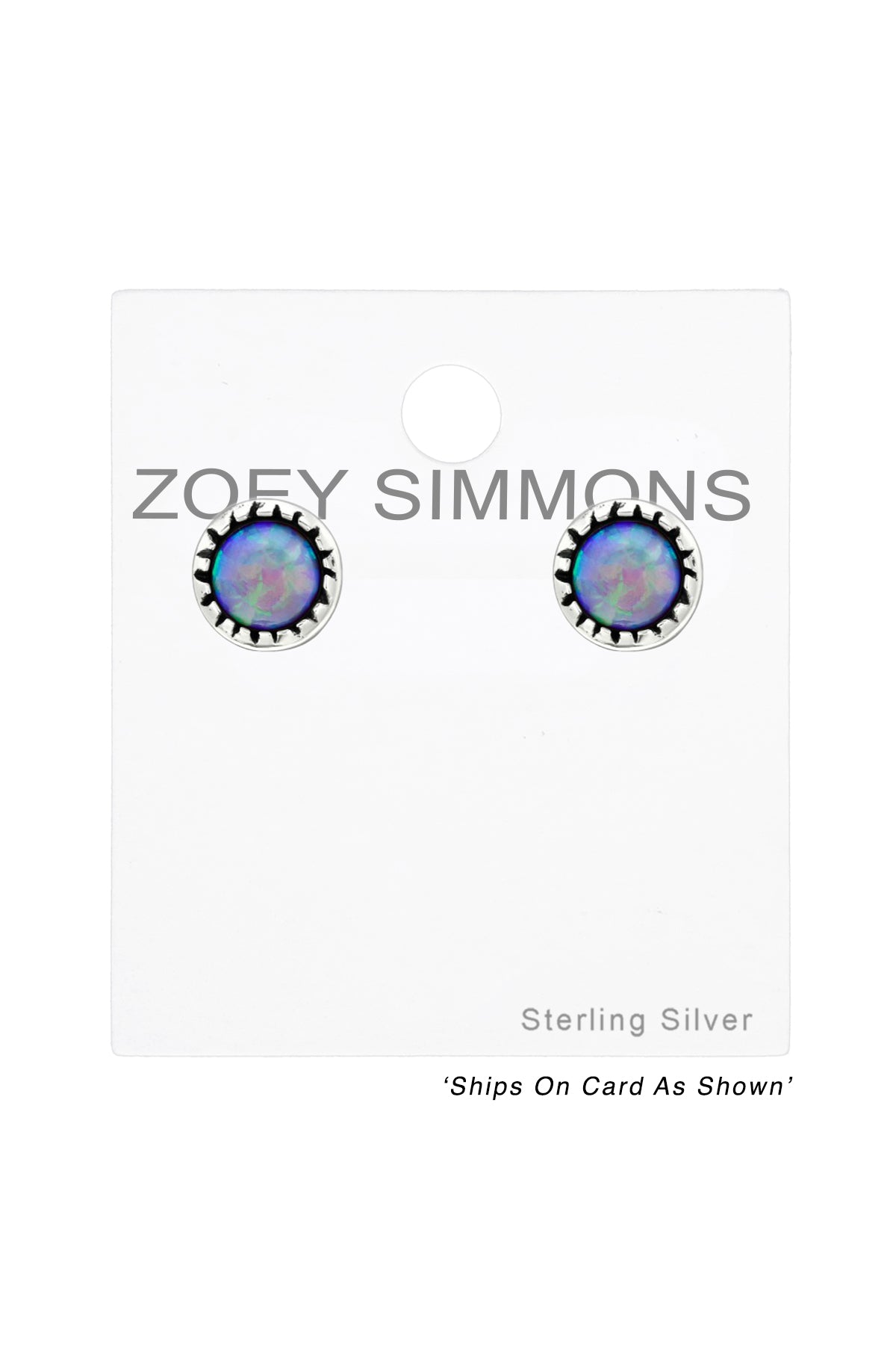 Sterling Silver Round Ear Studs With Opal - SS