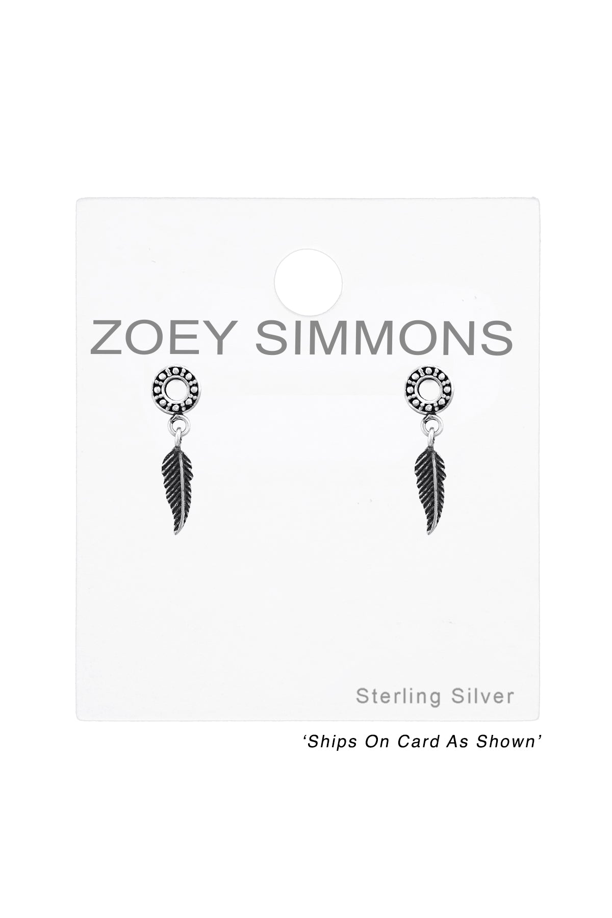 Sterling Silver Circle Ear Studs With Hanging Feather - SS