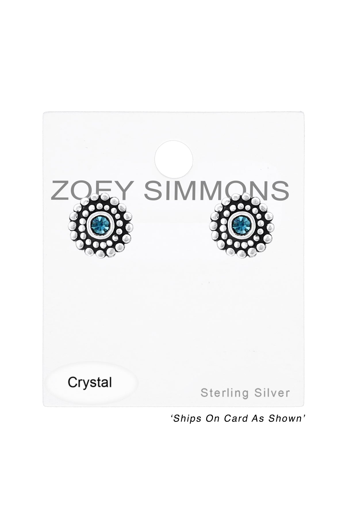 Sterling Silver Round Ear Studs With Crystal - SS