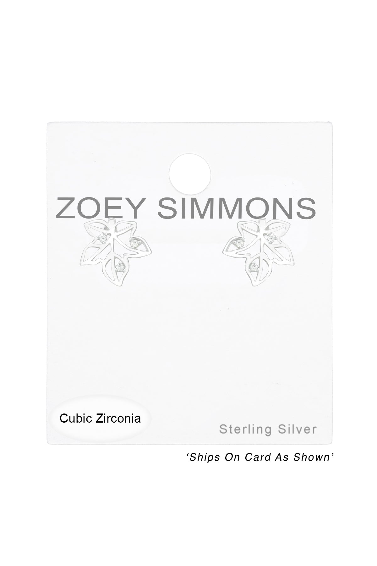 Sterling Silver Leaf Ear Studs With Cubic Zirconia - SS