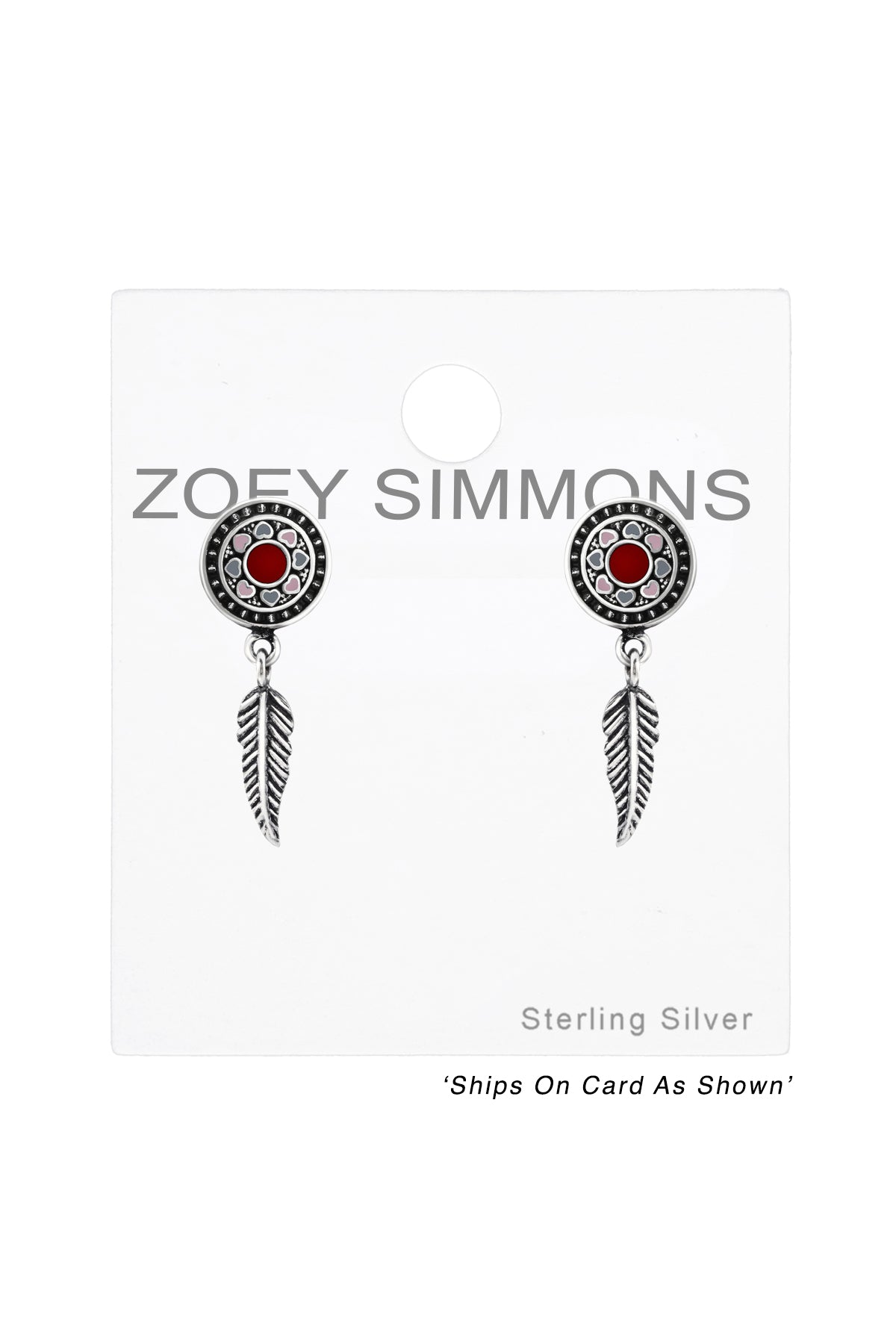 Sterling Silver Oxidized Ear Studs With Hanging Feather - SS
